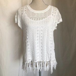 Open weave, short-sleeve sweater